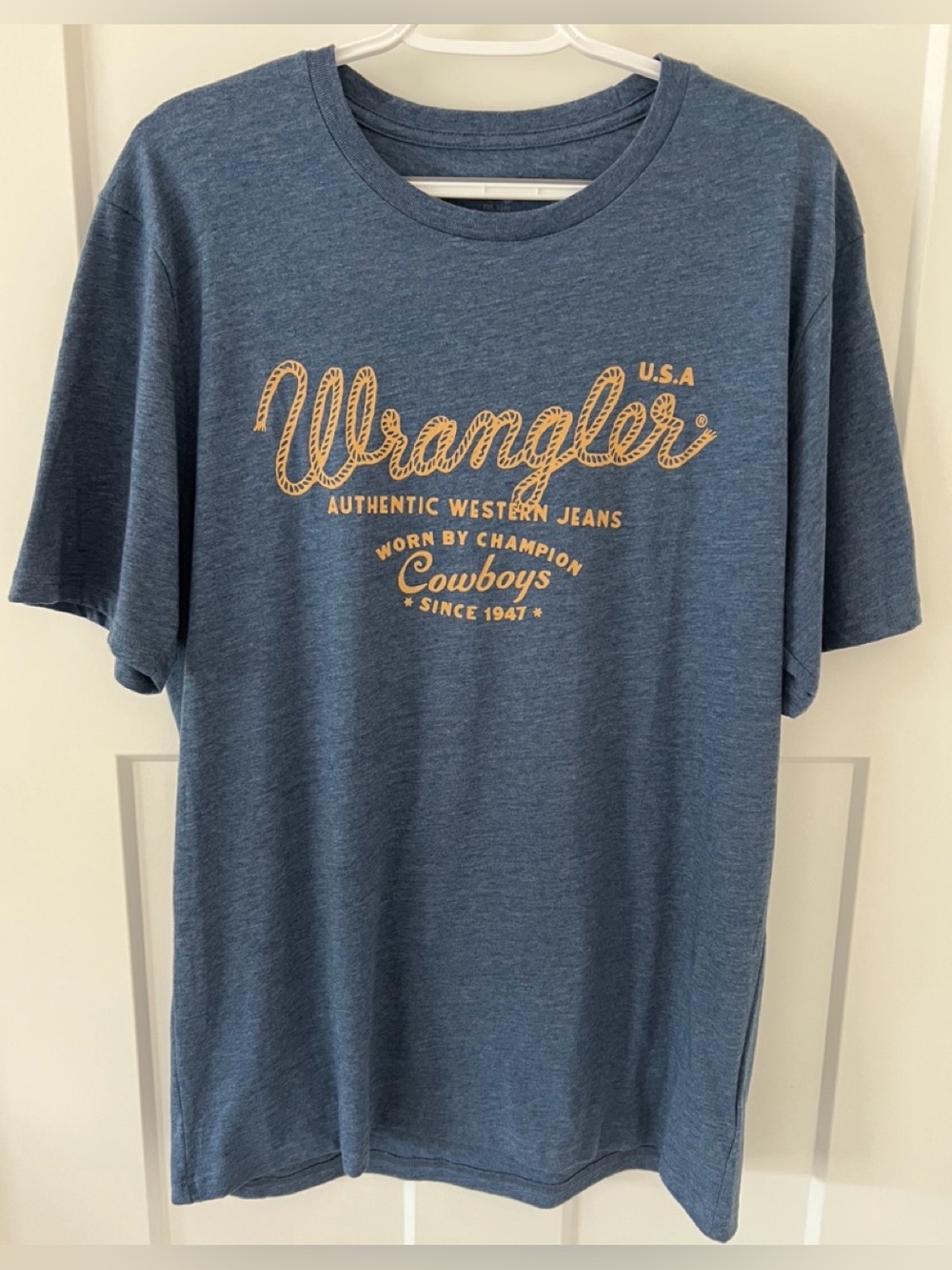Wrangler Mens Dark Denim Heather Rope Logo Graphic T-Shirt M